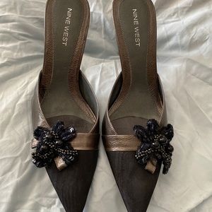 Nine West slip on heels with beaded flower detail